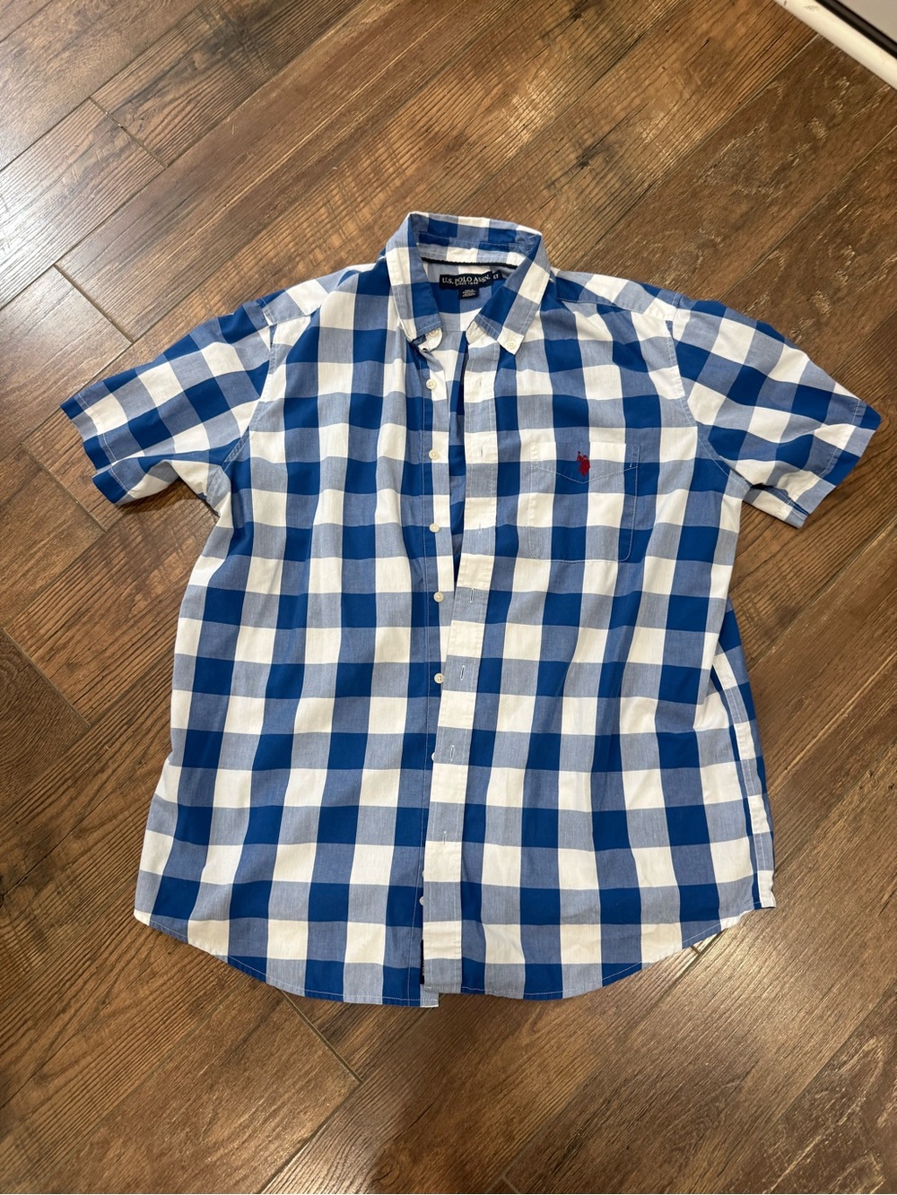 U.S. Polo Assn. Blue and White Check Short-Sleeve Button-Down Shirt